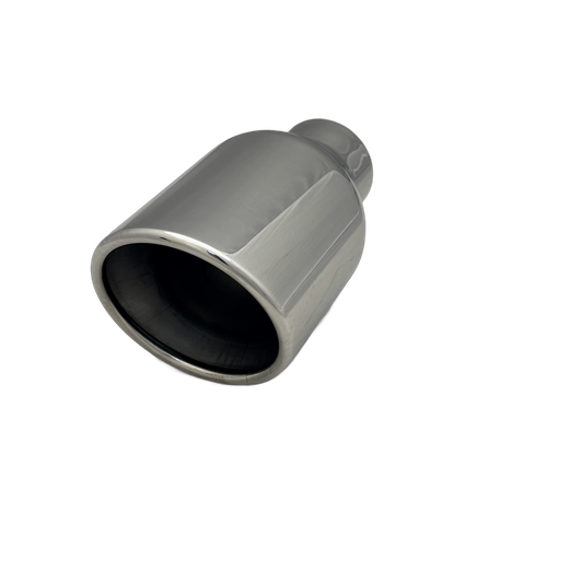 2.25 inch Mirror Polished Single 304 Stainless Steel Slash Cut Exhaust Tail Pipe Rolled In - PE22379