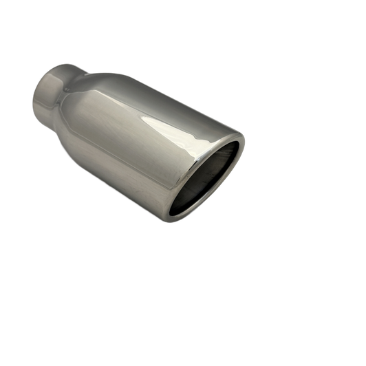 2.25 inch Mirror Polished Single 304 Stainless Steel Slash Cut Exhaust Tail Pipe Rolled In - PE22382