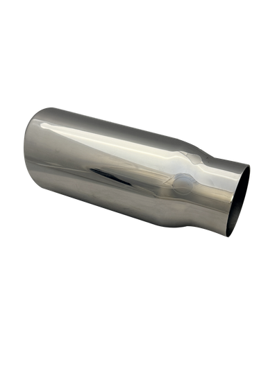 3 inch (76mm) (OD) Mirror Polished Single 304 Stainless Steel Slash Cut Exhaust Tail Pipe Rolled In - PE22383