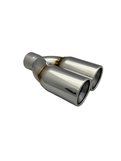 2.25 inch Mirror Polished Twin 304 Stainless Steel Rolled In Straight Cut Exhaust Tail Pipe - PE22387
