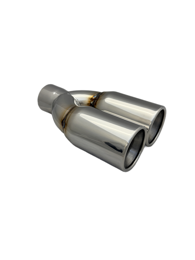 3 inch (76mm) (OD) Mirror Polished Twin 304 Stainless Steel Rolled In Straight Cut Exhaust Tail Pipe - PE22387