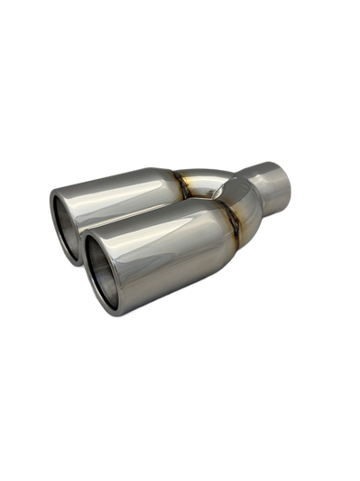 3 inch (76mm) (OD) Mirror Polished Twin 304 Stainless Steel Rolled In Straight Cut Exhaust Tail Pipe - PE22387