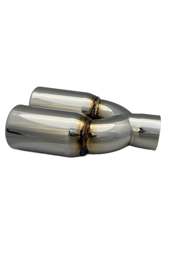2.25 inch Mirror Polished Twin 304 Stainless Steel Rolled In Straight Cut Exhaust Tail Pipe - PE22387