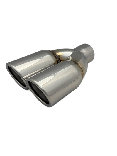 2.25 inch Mirror Polished Twin 304 Stainless Steel Rolled In Straight Cut Exhaust Tail Pipe - PE22388