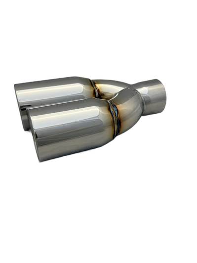 2.25 inch Mirror Polished Twin 304 Stainless Steel Straight Cut Exhaust Tail Pipe Staggered - PE22389