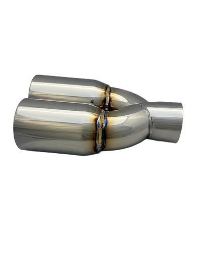 2.25 inch Mirror Polished Twin 304 Stainless Steel Straight Cut Exhaust Tail Pipe Staggered - PE22389