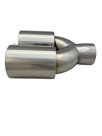3.54 inch (90mm) (OD) Mirror Polished Twin 304 Stainless Steel Straight Cut Exhaust Tail Pipe Staggered - PE22390