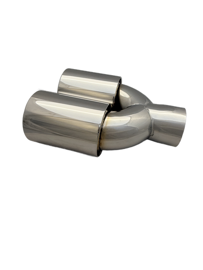3.54 inch (90mm) (OD) Mirror Polished Twin 304 Stainless Steel Straight Cut Exhaust Tail Pipe Staggered - PE22390