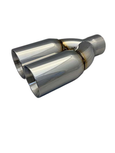 2.25 inch Mirror Polished Twin 304 Stainless Steel Straight Cut Exhaust Tail Pipe - PE22391