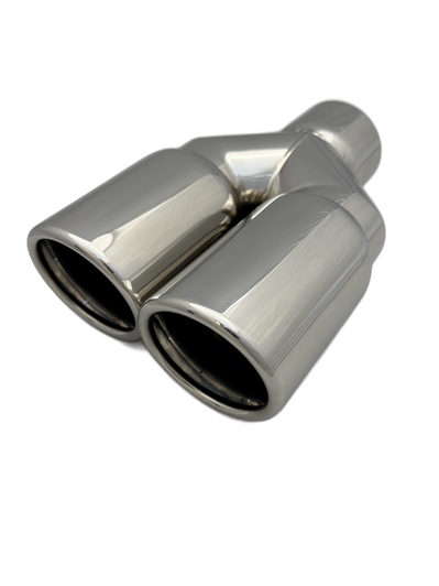 2.5 inch Mirror Polished Twin (LEFT) 304 Stainless Steel Slash Cut Exhaust Tail Pipe Staggered - PE22393L