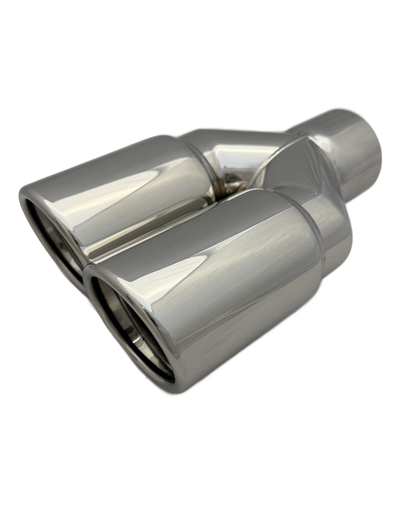 3 inch (76mm) (OD) Mirror Polished Twin (LEFT) 304 Stainless Steel Slash Cut Exhaust Tail Pipe Staggered - PE22393L