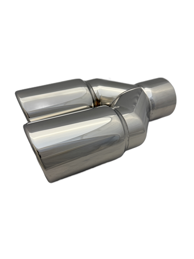 2.5 inch Mirror Polished Twin (LEFT) 304 Stainless Steel Slash Cut Exhaust Tail Pipe Staggered - PE22393L