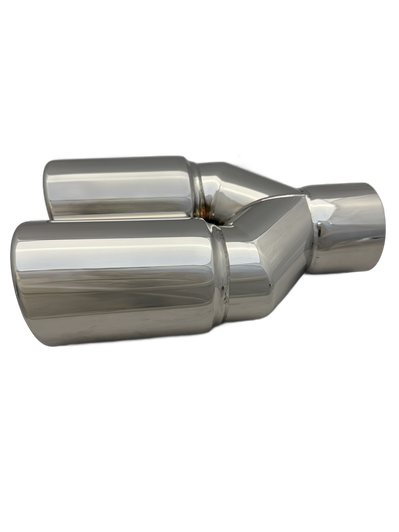 2.5 inch Mirror Polished Twin (LEFT) 304 Stainless Steel Slash Cut Exhaust Tail Pipe Staggered - PE22393L
