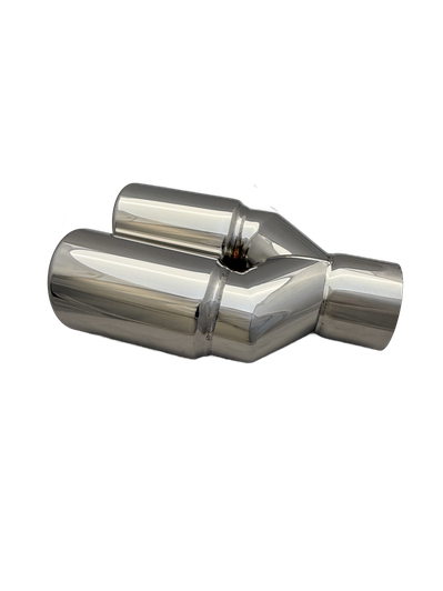 2.5 inch Mirror Polished Twin (LEFT) 304 Stainless Steel Slash Cut Exhaust Tail Pipe Staggered - PE22393L