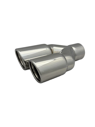 3 inch (76mm) (OD) Mirror Polished Twin (Right) 304 Stainless Steel Slash Cut Exhaust Tail Pipe Staggered - PE22393R