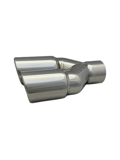 3 inch (76mm) (OD) Mirror Polished Twin (Right) 304 Stainless Steel Slash Cut Exhaust Tail Pipe Staggered - PE22393R