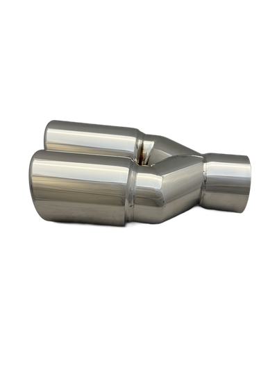 2.5 inch Mirror Polished Twin (Right) 304 Stainless Steel Slash Cut Exhaust Tail Pipe Staggered - PE22393R