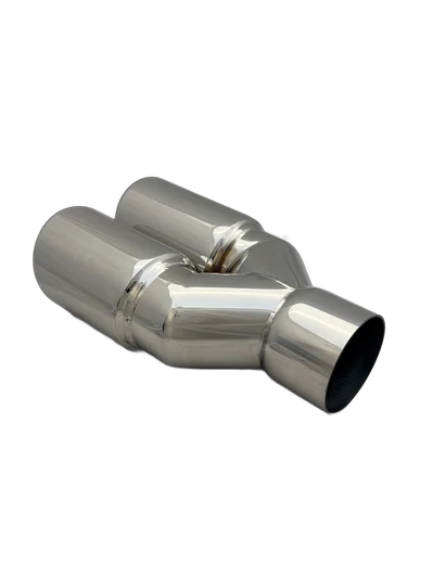 3 inch (76mm) (OD) Mirror Polished Twin (Right) 304 Stainless Steel Slash Cut Exhaust Tail Pipe Staggered - PE22393R