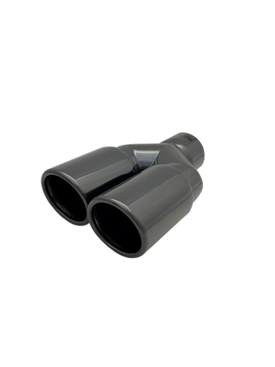 2.5 inch Black Chrome Twin (LEFT) 304 Stainless Steel Slash Cut Exhaust Tail Pipe Staggered - PE22394L