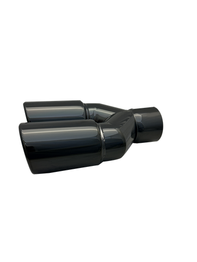 3 inch (76mm) (OD) Black Chrome Twin (LEFT) 304 Stainless Steel Slash Cut Exhaust Tail Pipe Staggered - PE22394L