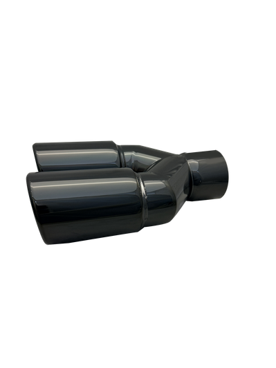2.5 inch Black Chrome Twin (LEFT) 304 Stainless Steel Slash Cut Exhaust Tail Pipe Staggered - PE22394L