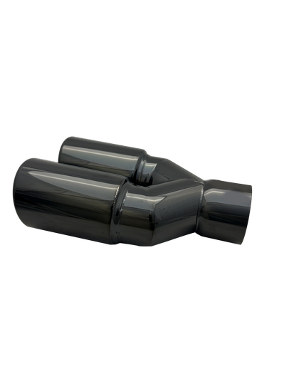 2.5 inch Black Chrome Twin (LEFT) 304 Stainless Steel Slash Cut Exhaust Tail Pipe Staggered - PE22394L