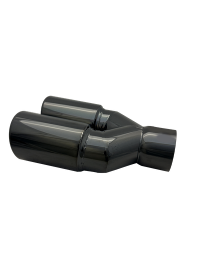 3 inch (76mm) (OD) Black Chrome Twin (LEFT) 304 Stainless Steel Slash Cut Exhaust Tail Pipe Staggered - PE22394L
