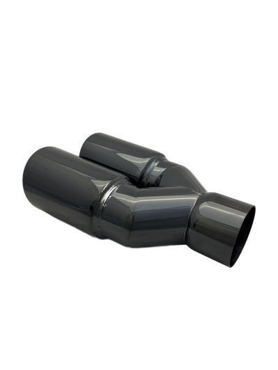 2.5 inch Black Chrome Twin (LEFT) 304 Stainless Steel Slash Cut Exhaust Tail Pipe Staggered - PE22394L