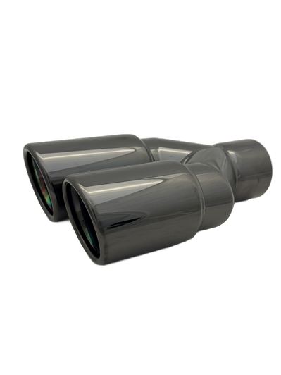 3 inch (76mm) (OD) Black Chrome Twin (Right) 304 Stainless Steel Slash Cut Exhaust Tail Pipe Staggered - PE22394R