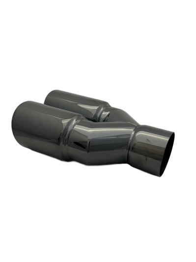 3 inch (76mm) (OD) Black Chrome Twin (Right) 304 Stainless Steel Slash Cut Exhaust Tail Pipe Staggered - PE22394R