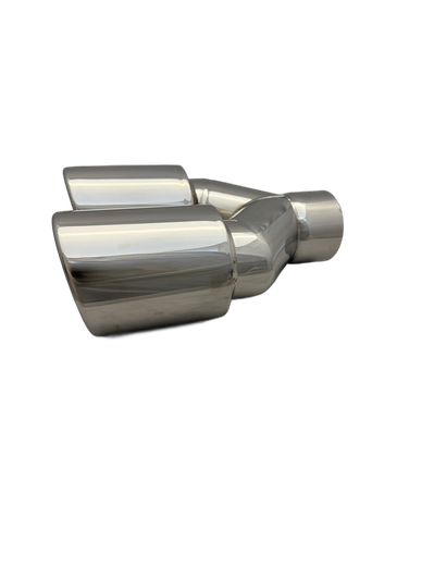 3.54 inch (90mm) (OD) Mirror Polished Twin (LEFT) 304 Stainless Steel Slash Cut Exhaust Tail Pipe Staggered - PE22395L