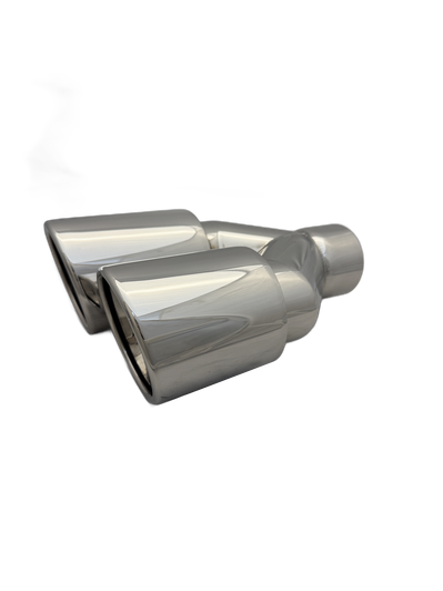 2.5 inch Mirror Polished Twin (Right) 304 Stainless Steel Slash Cut Exhaust Tail Pipe Staggered - PE22395R