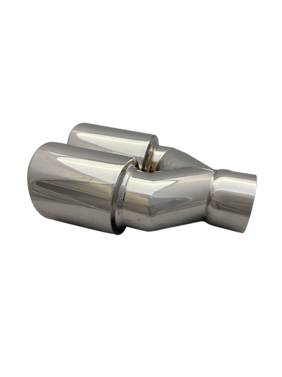 3.54 inch (90mm) (OD) Mirror Polished Twin (Right) 304 Stainless Steel Slash Cut Exhaust Tail Pipe Staggered - PE22395R