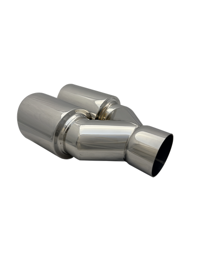 2.5 inch Mirror Polished Twin (Right) 304 Stainless Steel Slash Cut Exhaust Tail Pipe Staggered - PE22395R