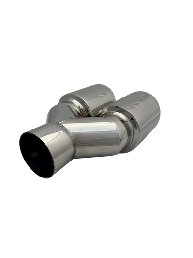 3.54 inch (90mm) (OD) Mirror Polished Twin (Right) 304 Stainless Steel Slash Cut Exhaust Tail Pipe Staggered - PE22395R