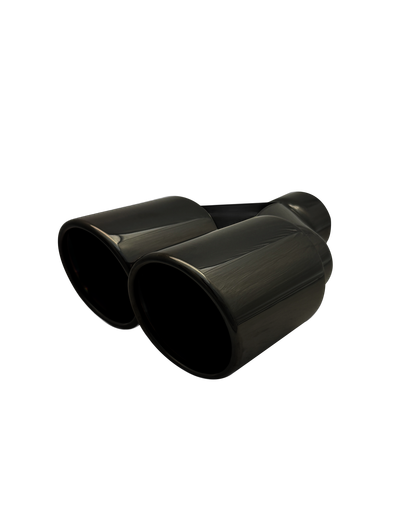 3.54 inch (90mm) (OD) Black Chrome Twin (LEFT) 304 Stainless Steel Slash Cut Exhaust Tail Pipe Staggered - PE22396L