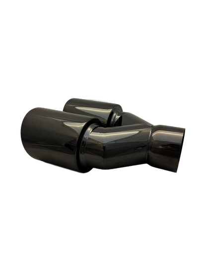 2.5 inch Black Chrome Twin (LEFT) 304 Stainless Steel Slash Cut Exhaust Tail Pipe Staggered - PE22396L