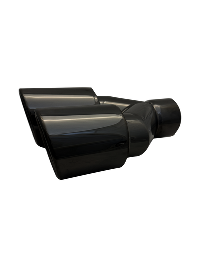 3.54 inch (90mm) (OD) Black Chrome Twin (Right) 304 Stainless Steel Slash Cut Exhaust Tail Pipe Staggered - PE22396R