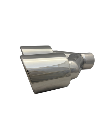 4 inch (102mm) (OD) Mirror Polished Twin (LEFT) 304 Stainless Steel Slash Cut Exhaust Tail Pipe Staggered - PE22397L