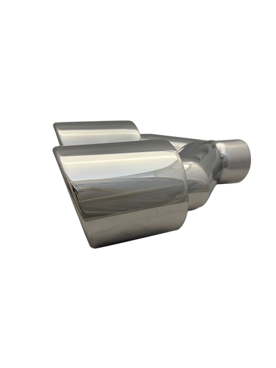 2.5 inch Mirror Polished Twin (LEFT) 304 Stainless Steel Slash Cut Exhaust Tail Pipe Staggered - PE22397L