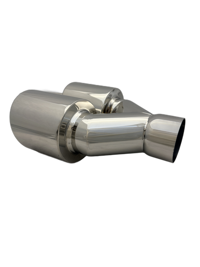 4 inch (102mm) (OD) Mirror Polished Twin (LEFT) 304 Stainless Steel Slash Cut Exhaust Tail Pipe Staggered - PE22397L