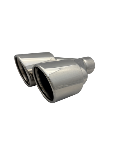 2.5 inch Mirror Polished Twin (Right) 304 Stainless Steel Slash Cut Exhaust Tail Pipe Staggered - PE22397R