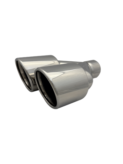 4 inch (102mm) (OD) Mirror Polished Twin (Right) 304 Stainless Steel Slash Cut Exhaust Tail Pipe Staggered - PE22397R