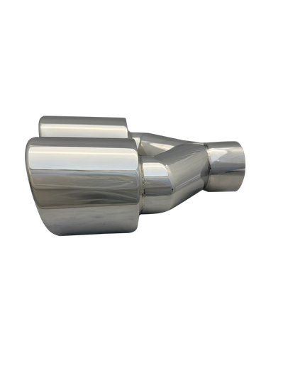 4 inch (102mm) (OD) Mirror Polished Twin (Right) 304 Stainless Steel Slash Cut Exhaust Tail Pipe Staggered - PE22397R