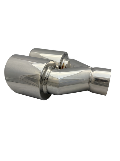 2.5 inch Mirror Polished Twin (Right) 304 Stainless Steel Slash Cut Exhaust Tail Pipe Staggered - PE22397R
