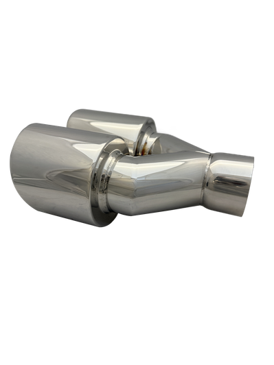 4 inch (102mm) (OD) Mirror Polished Twin (Right) 304 Stainless Steel Slash Cut Exhaust Tail Pipe Staggered - PE22397R