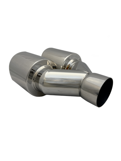 4 inch (102mm) (OD) Mirror Polished Twin (Right) 304 Stainless Steel Slash Cut Exhaust Tail Pipe Staggered - PE22397R