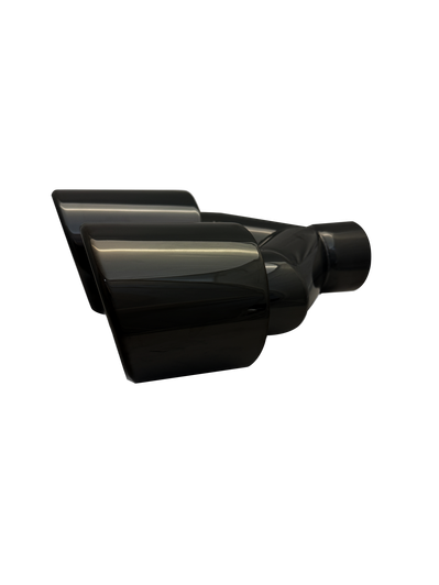 4 inch (102mm) (OD) Black Chrome Twin (Right) 304 Stainless Steel Slash Cut Exhaust Tail Pipe Staggered - PE22398R