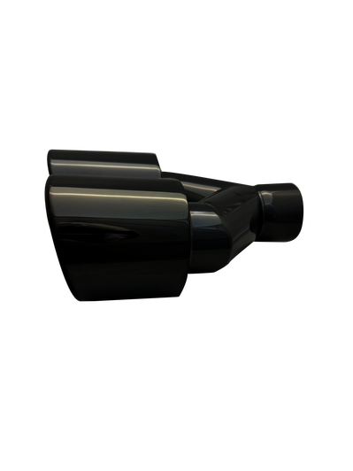 4 inch (102mm) (OD) Black Chrome Twin (Right) 304 Stainless Steel Slash Cut Exhaust Tail Pipe Staggered - PE22398R