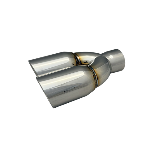 2.25 inch Mirror Polished Twin (Left) 304 Stainless Steel Slash Cut Exhaust Tail Pipe Staggered - PE22399L